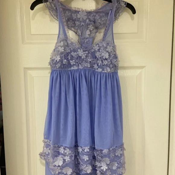 New 2 pc Free People Lavender Chemise Floral Appliqué Dress with Panties